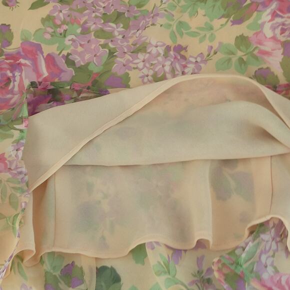 Studio I Waterfall Back Chiffon Top Wmn's 14P Yellow Floral Split Cap Sleeve Y2K - Picture 6 of 16